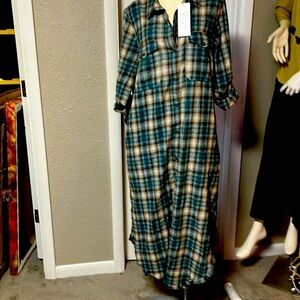 NWT plaid hand embroidered velvet back dress by Kyla Seo women’s medium